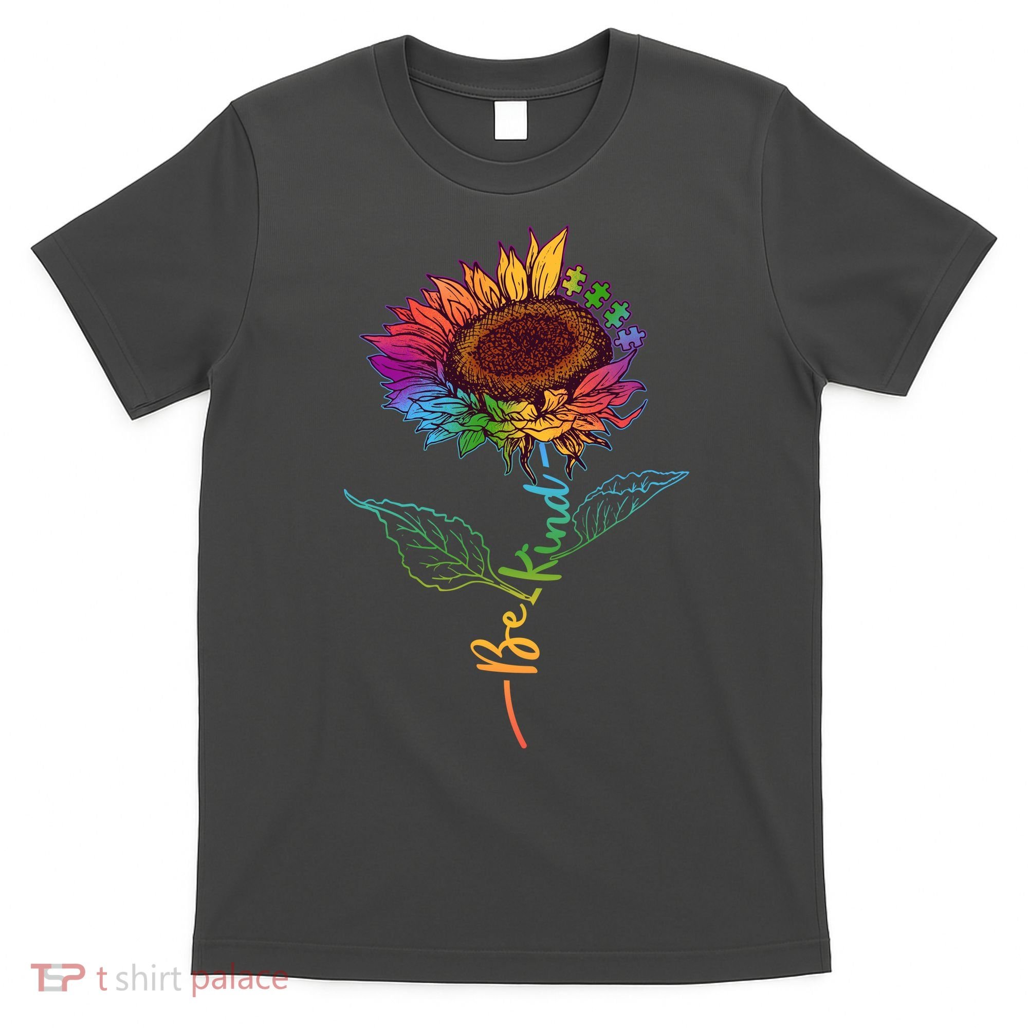 Cute Colorful Be Kind Rainbow Sunflower Puzzle Pieces T-Shirt