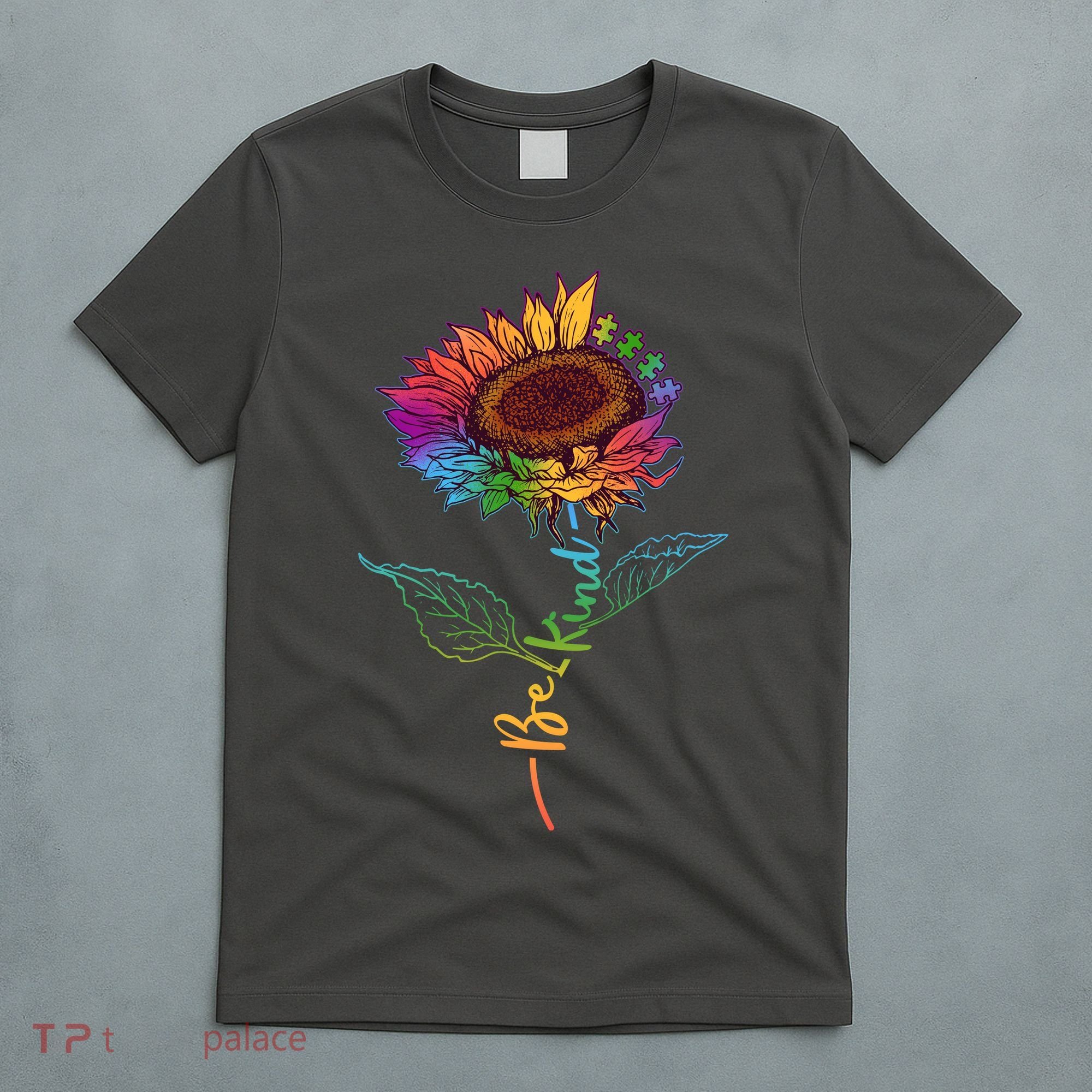 Cute Colorful Be Kind Rainbow Sunflower Puzzle Pieces T-Shirt