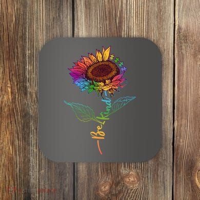 Cute Colorful Be Kind Rainbow Sunflower Puzzle Pieces Coaster