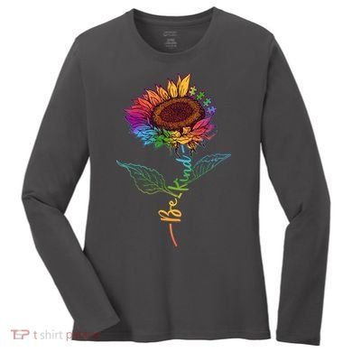 Cute Colorful Be Kind Rainbow Sunflower Puzzle Pieces Women's Long Sleeve Shirt