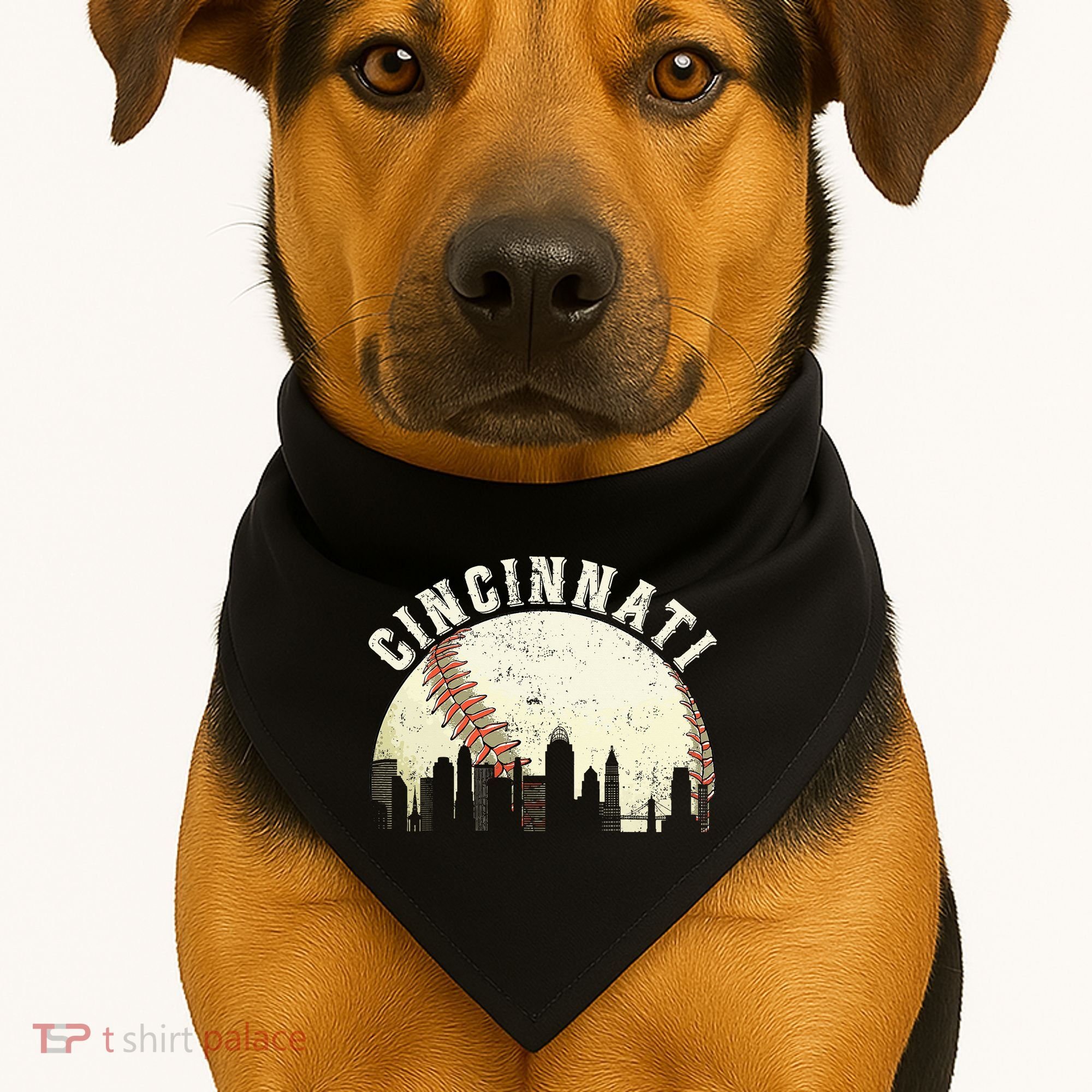 Cincinnati Cityscape Baseball Lover Women USA-Made Doggie Bandana