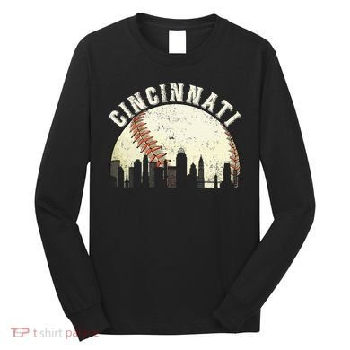 Cincinnati Cityscape Baseball Lover Women Long Sleeve Shirt