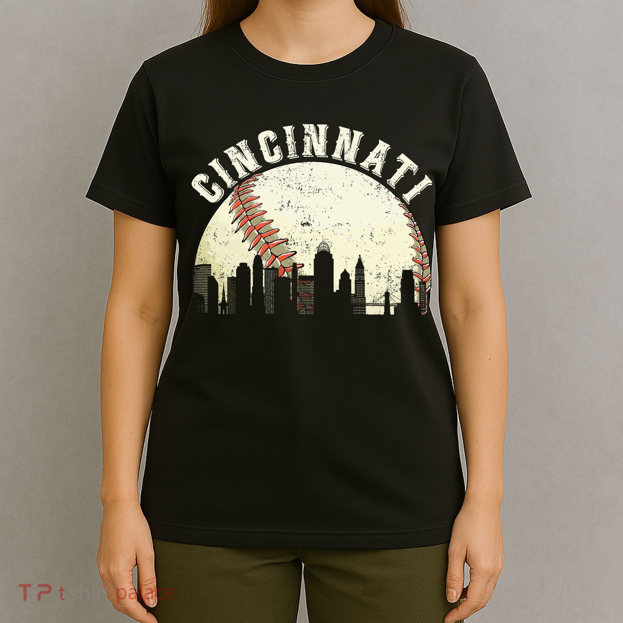 Cincinnati Cityscape Baseball Lover Women T-Shirt