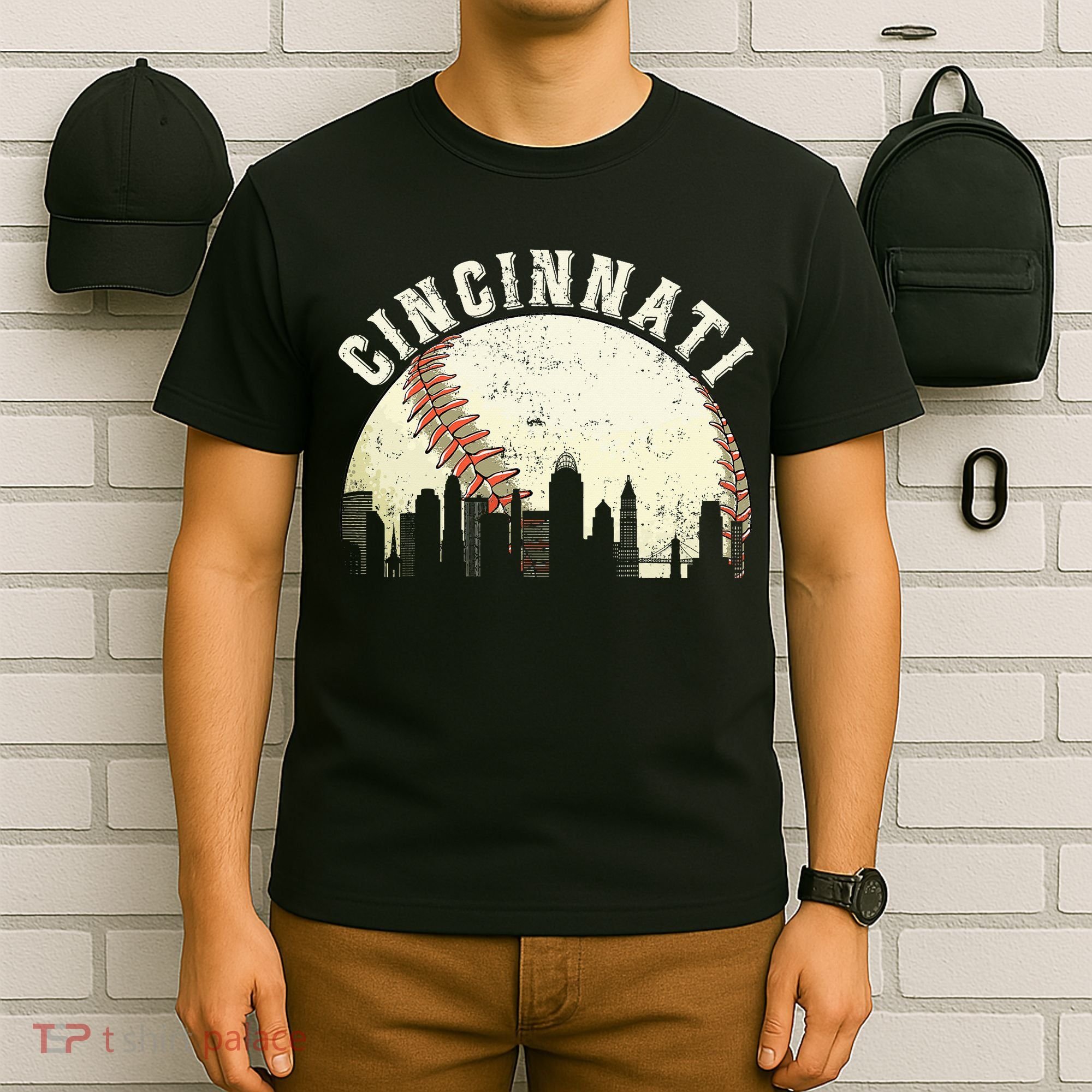 Cincinnati Cityscape Baseball Lover Women T-Shirt