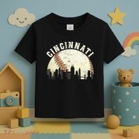 Cincinnati Cityscape Baseball Lover Women Toddler T-Shirt thumb 3