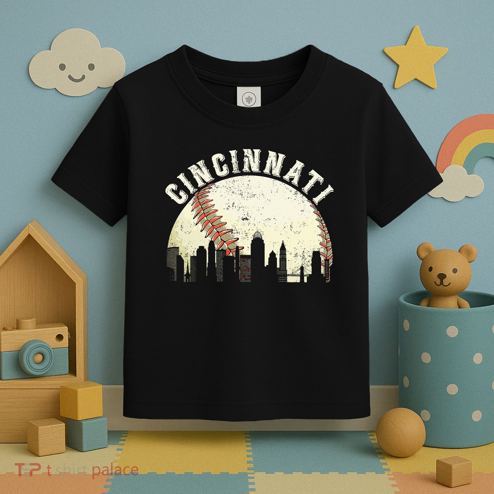 Cincinnati Cityscape Baseball Lover Women Toddler T-Shirt