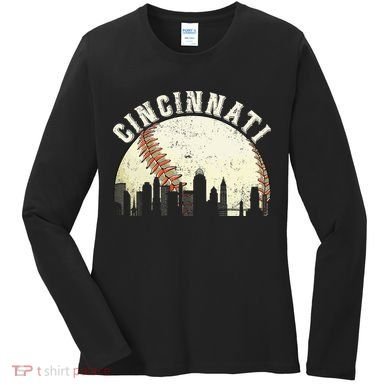 Cincinnati Cityscape Baseball Lover Women Women's Long Sleeve Shirt