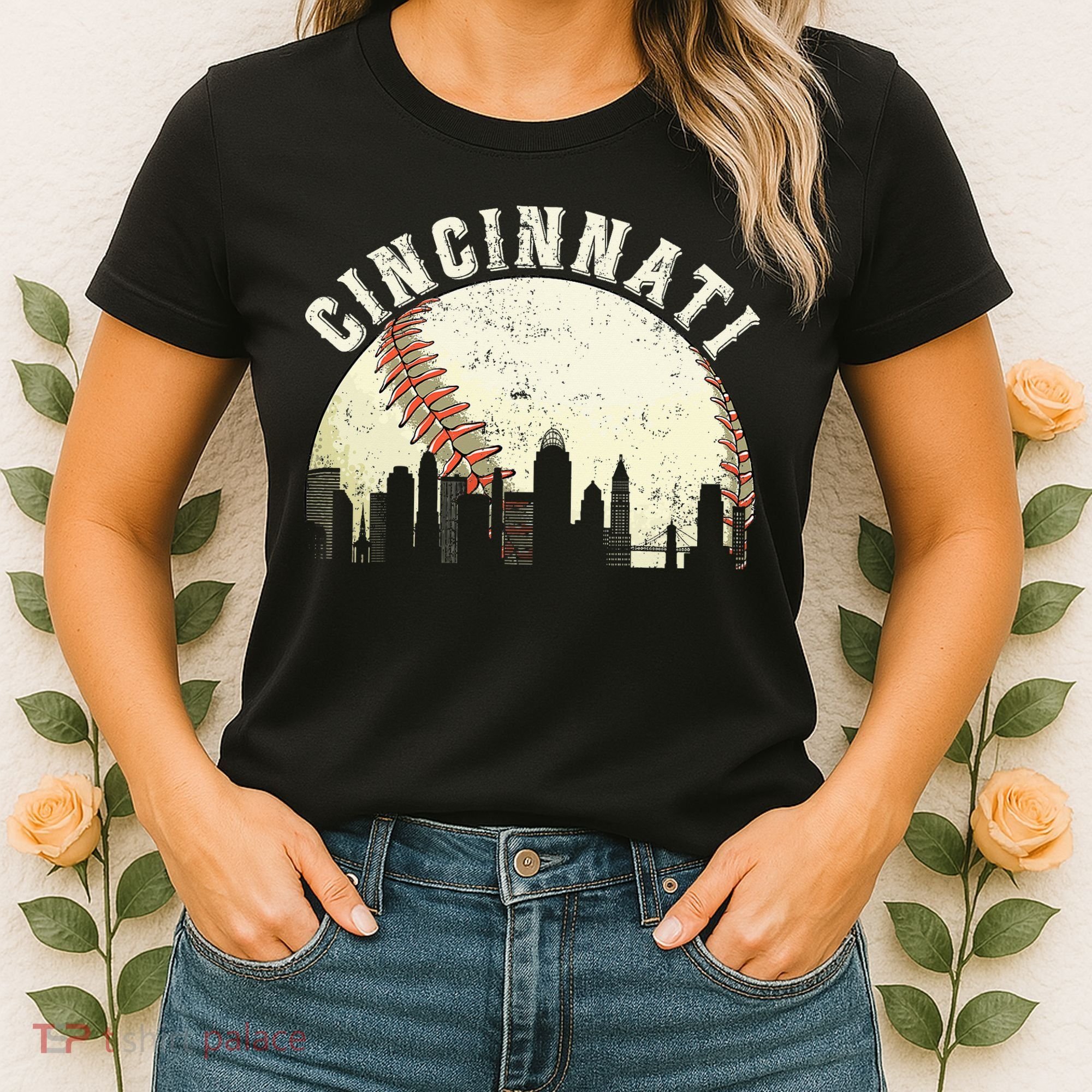 Cincinnati Cityscape Baseball Lover Women Women's T-Shirt