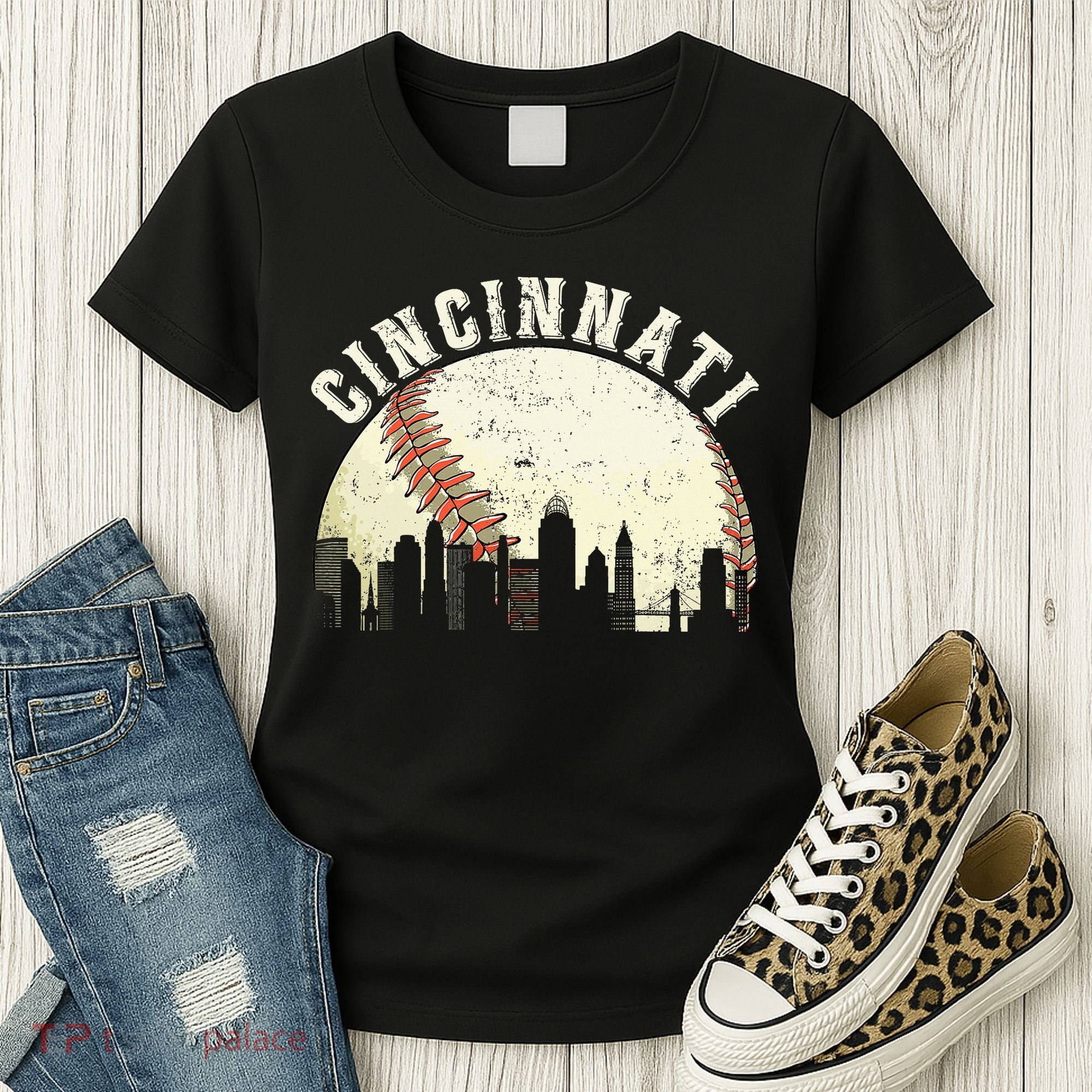 Cincinnati Cityscape Baseball Lover Women Women's T-Shirt