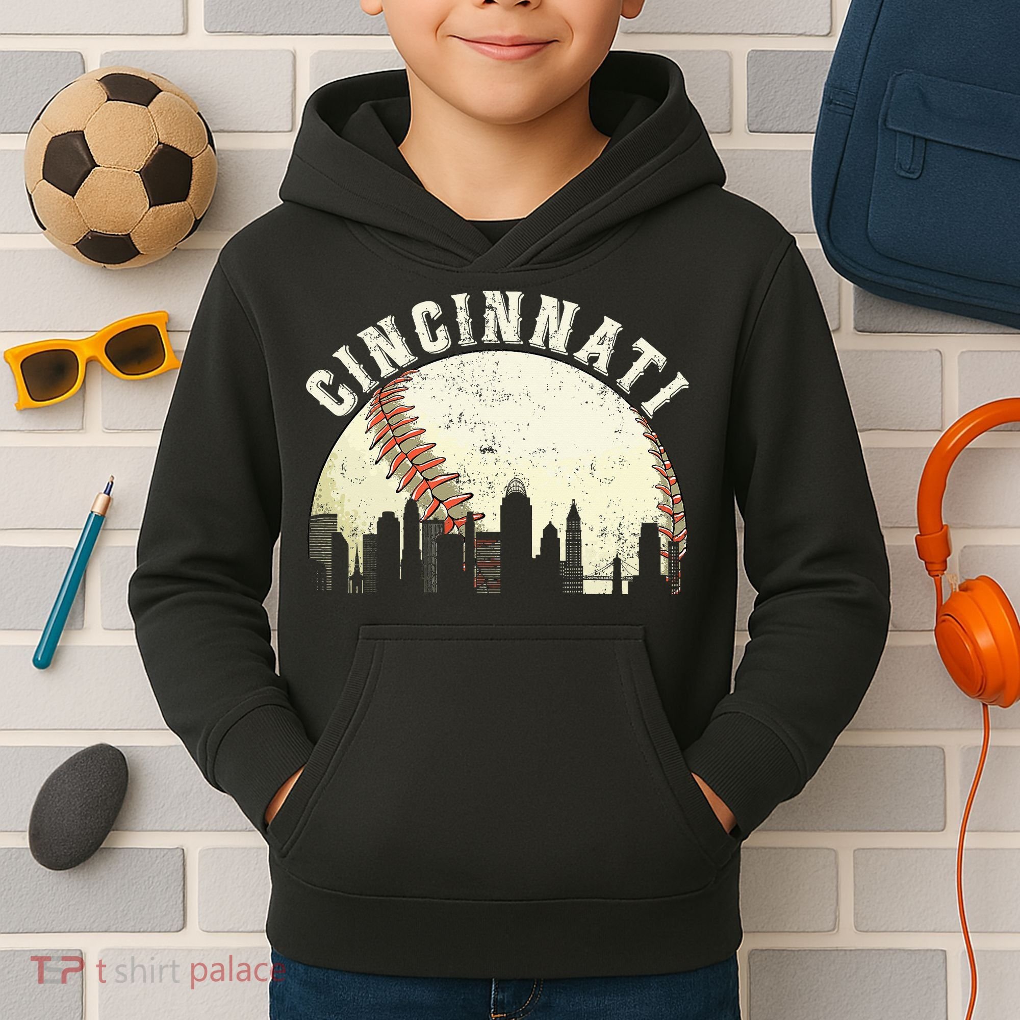 Cincinnati Cityscape Baseball Lover Women Kids Hoodie