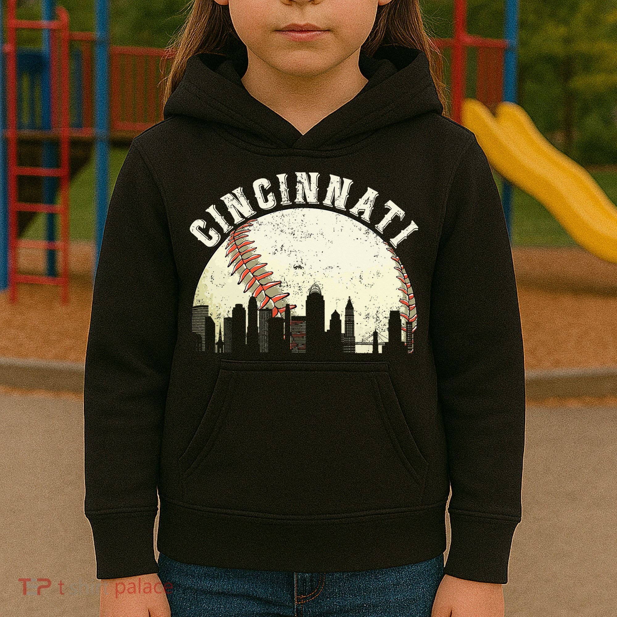 Cincinnati Cityscape Baseball Lover Women Kids Hoodie