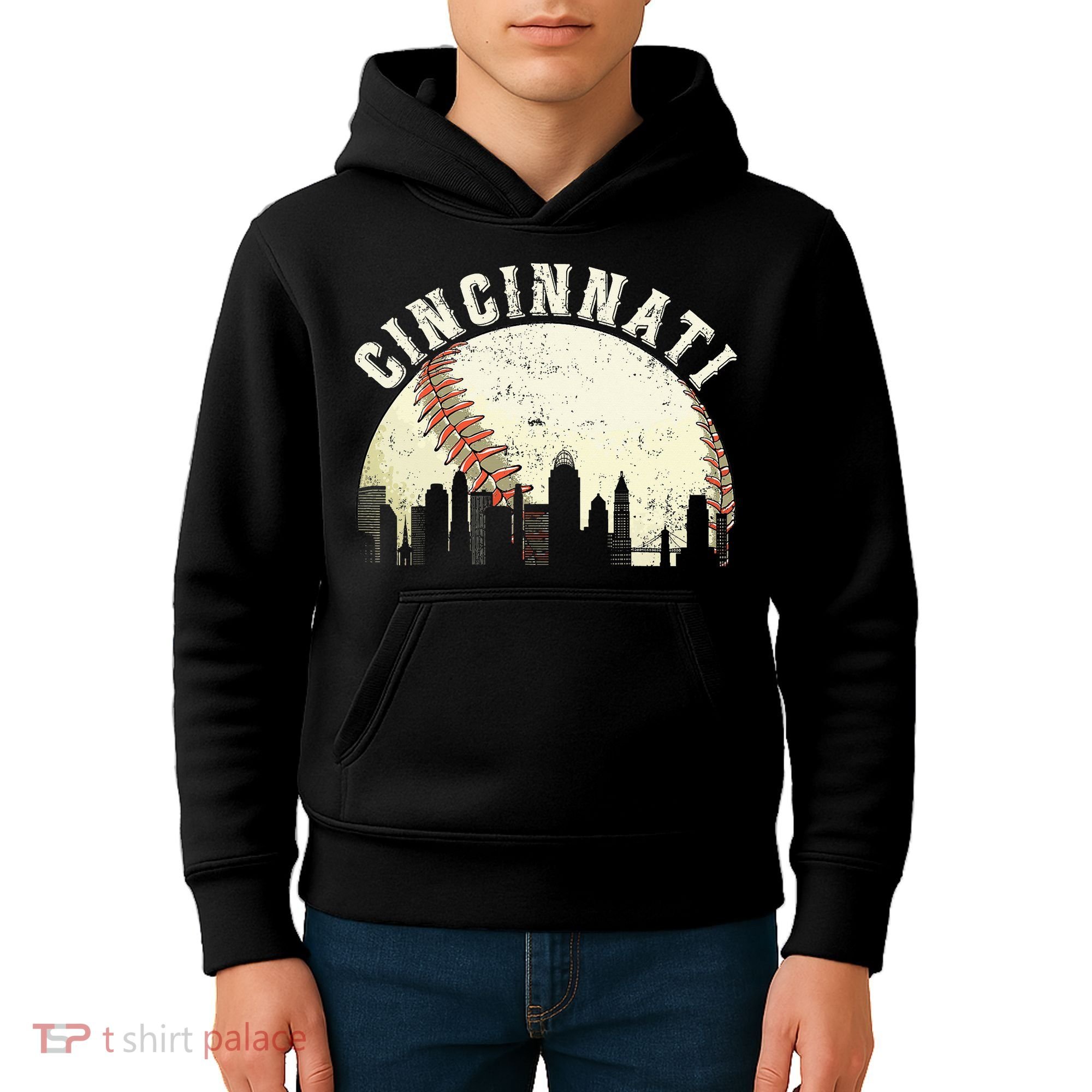 Cincinnati Cityscape Baseball Lover Women Kids Hoodie