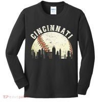 Cincinnati Cityscape Baseball Lover Women Kids Long Sleeve Shirt thumb 0