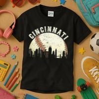 Cincinnati Cityscape Baseball Lover Women Kids T-Shirt thumb 3