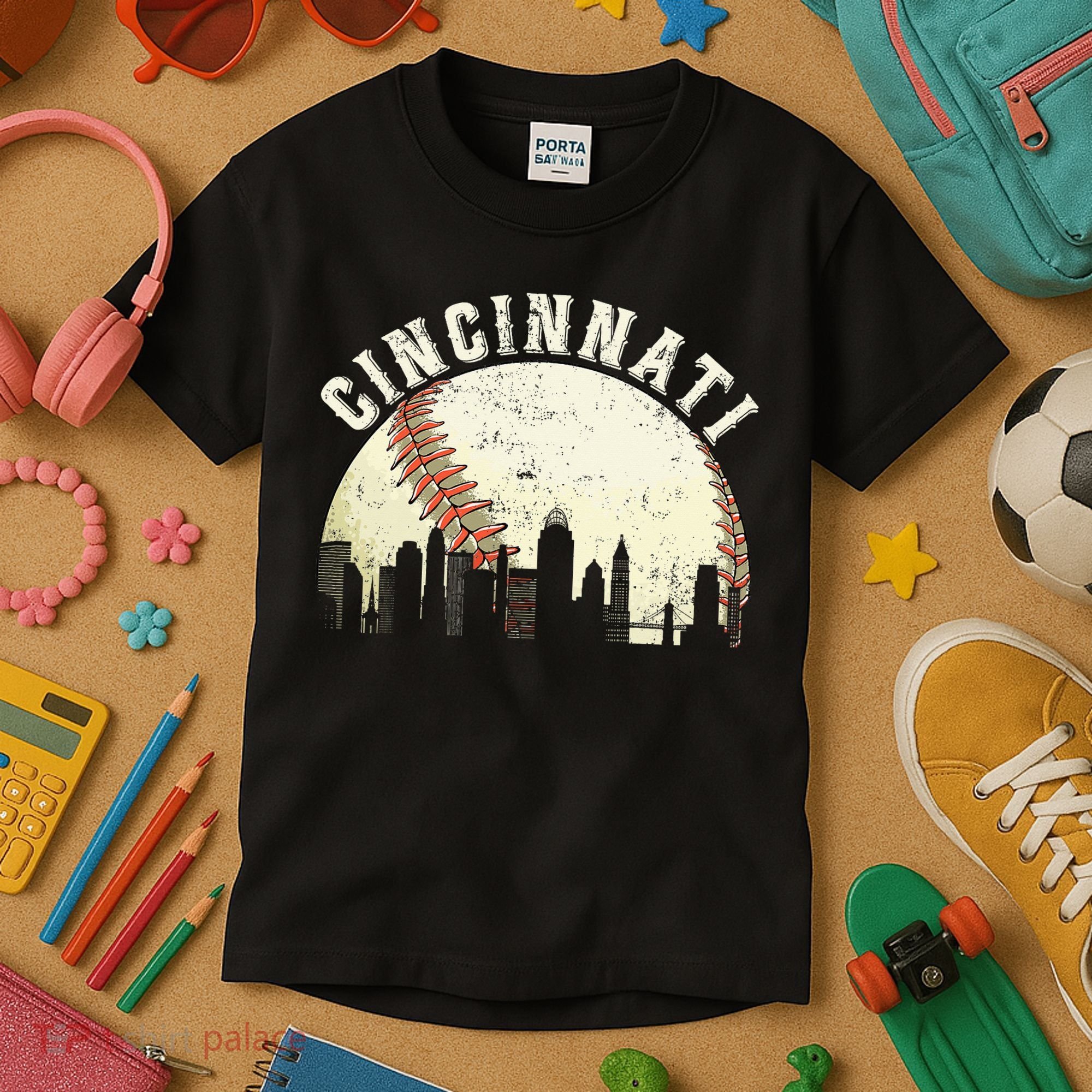 Cincinnati Cityscape Baseball Lover Women Kids T-Shirt