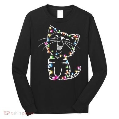 Cute Cat Christmas Lights Funny Xmas Long Sleeve Shirt