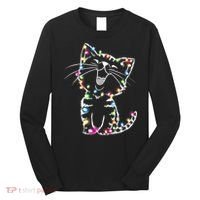 Cute Cat Christmas Lights Funny Xmas Long Sleeve Shirt thumb 0