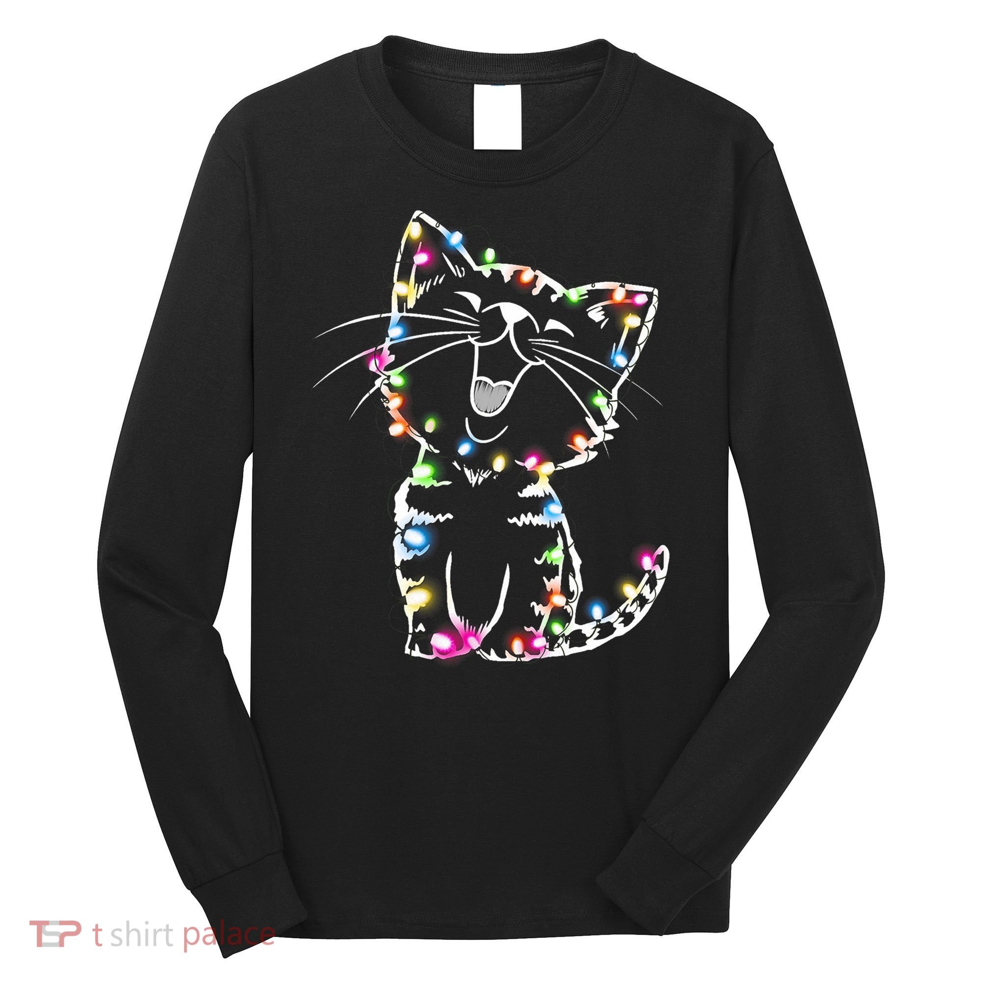 Cute Cat Christmas Lights Funny Xmas Long Sleeve Shirt
