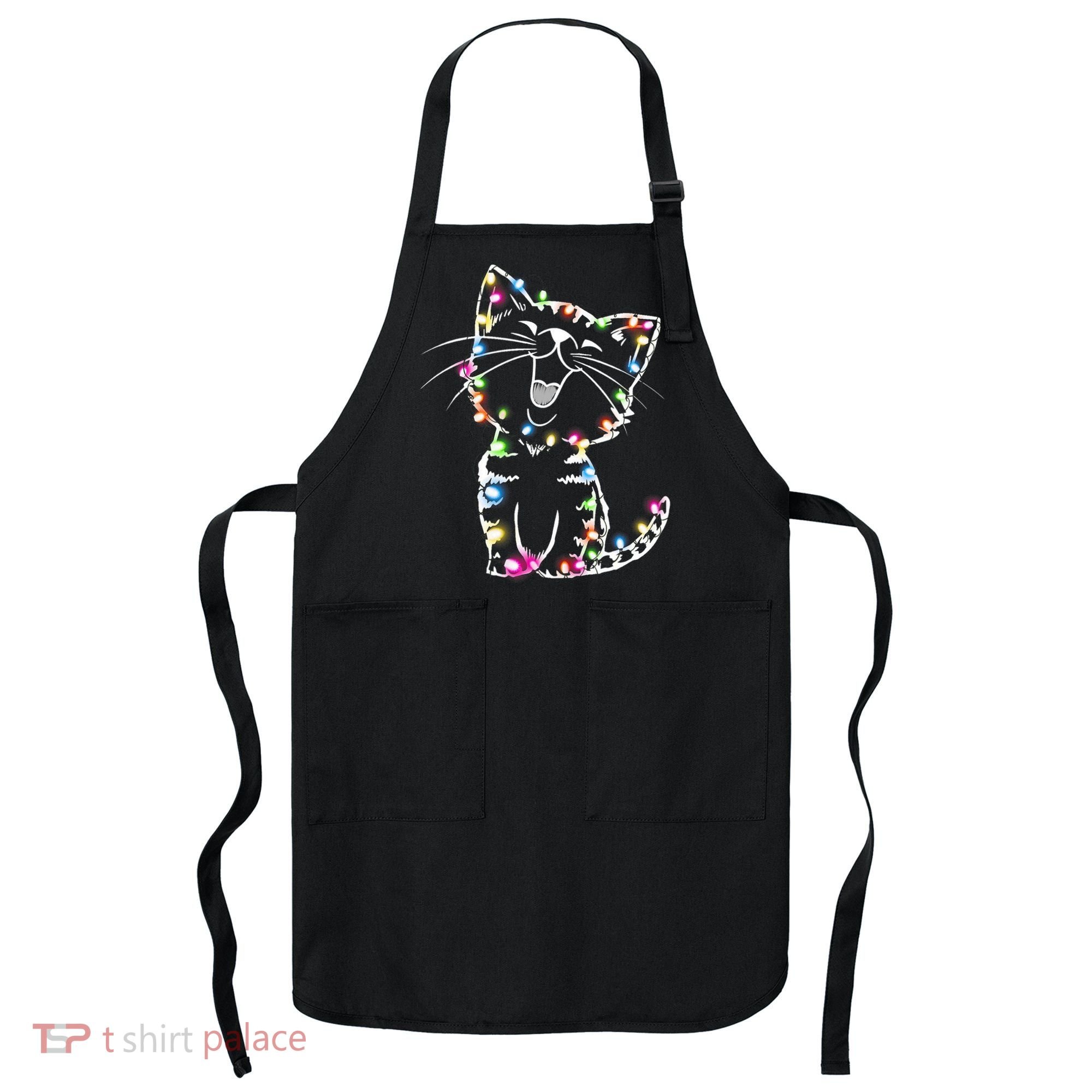 Cute Cat Christmas Lights Funny Xmas Apron