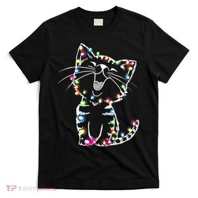 Cute Cat Christmas Lights Funny Xmas T-Shirt