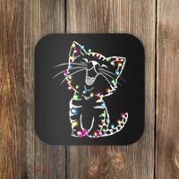 Cute Cat Christmas Lights Funny Xmas Coaster thumb 0