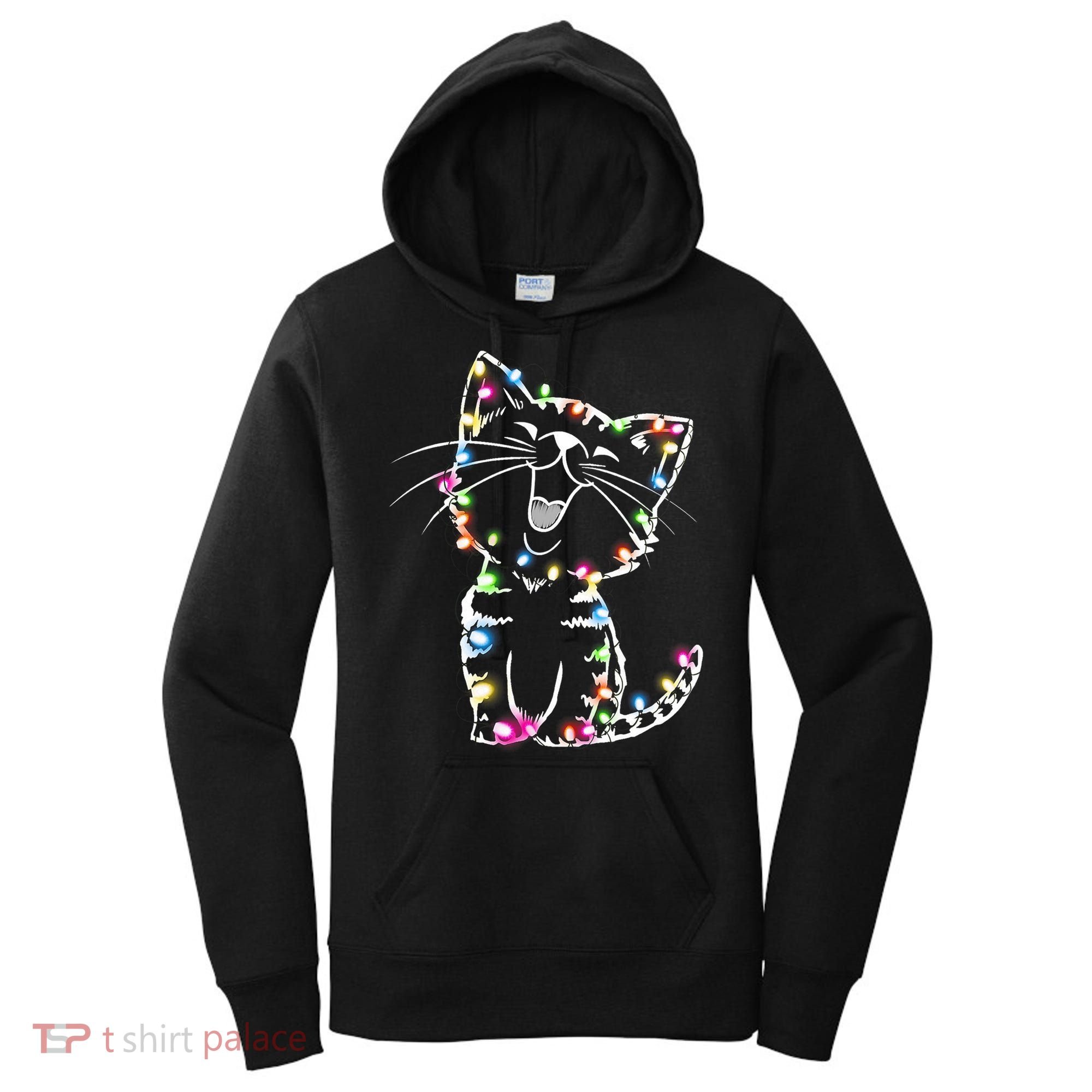 Cute Cat Christmas Lights Funny Xmas Women's Hoodie