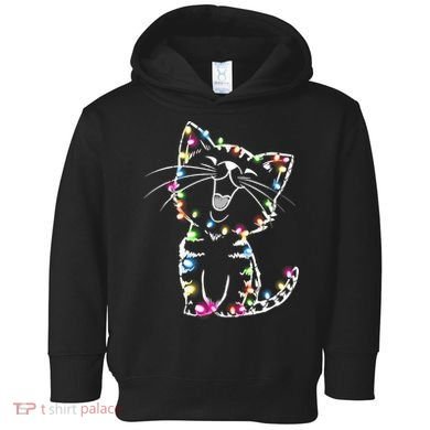 Cute Cat Christmas Lights Funny Xmas Toddler Hoodie