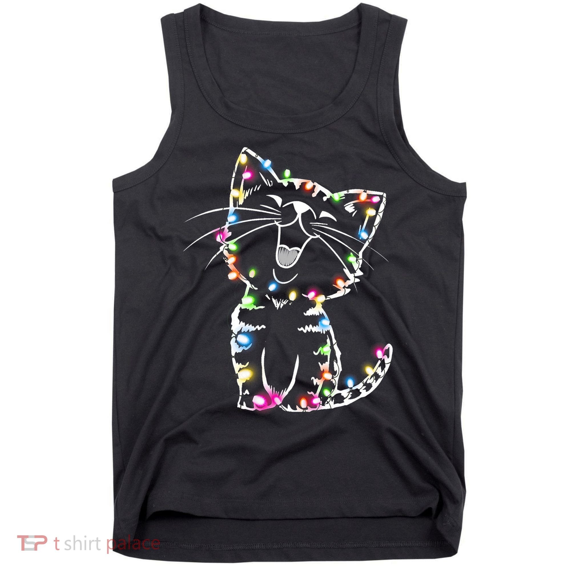 Cute Cat Christmas Lights Funny Xmas Tank Top