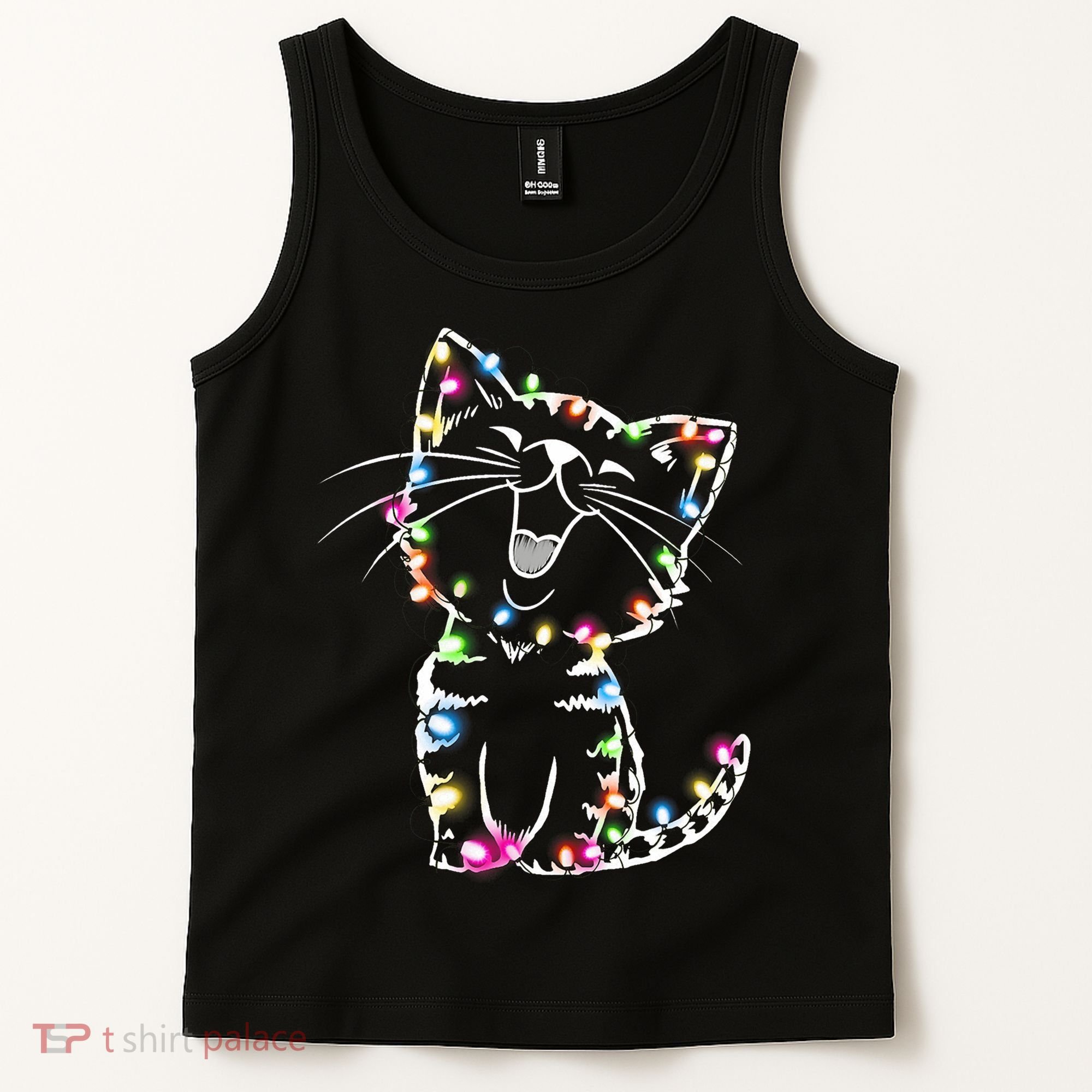 Cute Cat Christmas Lights Funny Xmas Tank Top