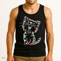 Cute Cat Christmas Lights Funny Xmas Tank Top thumb 3