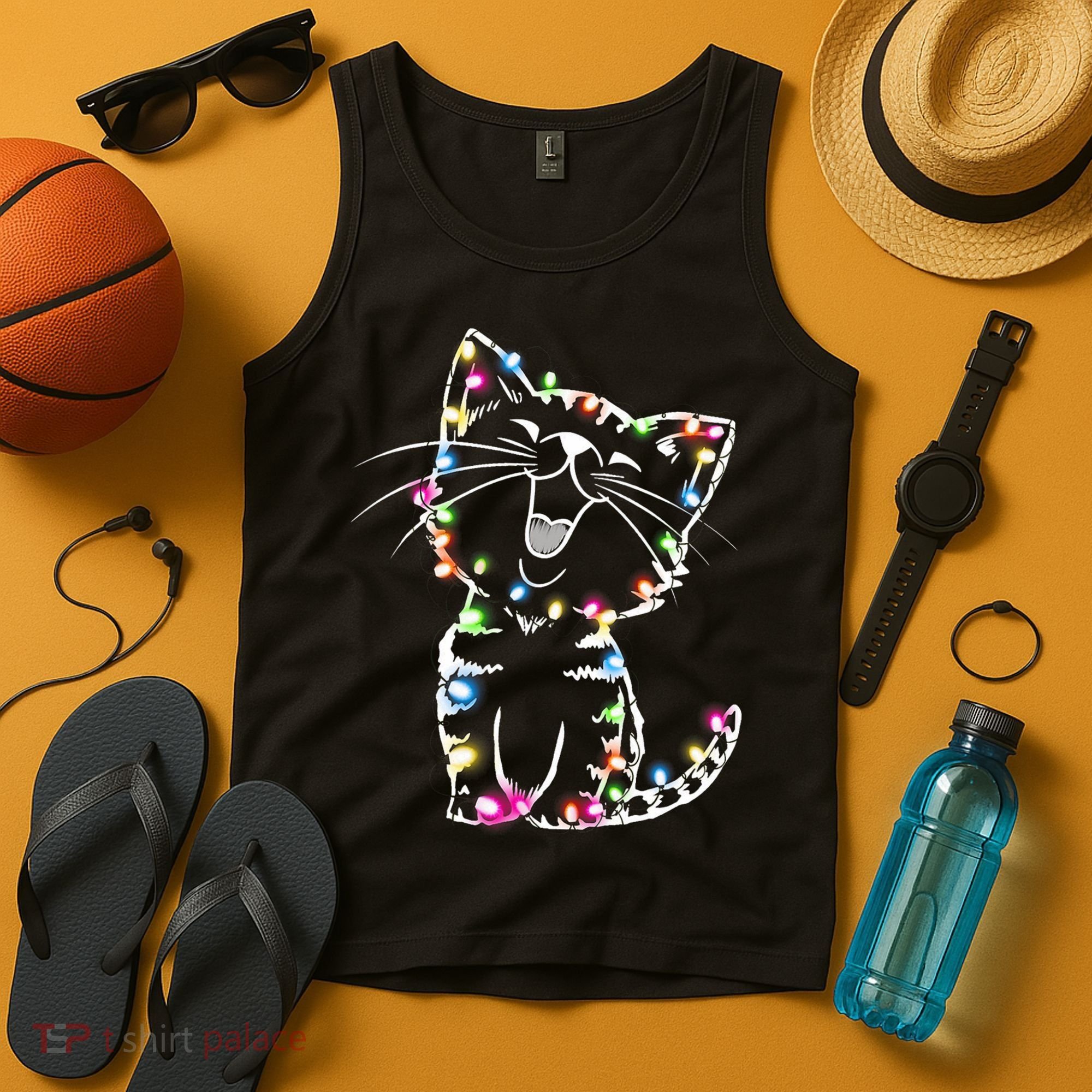 Cute Cat Christmas Lights Funny Xmas Tank Top
