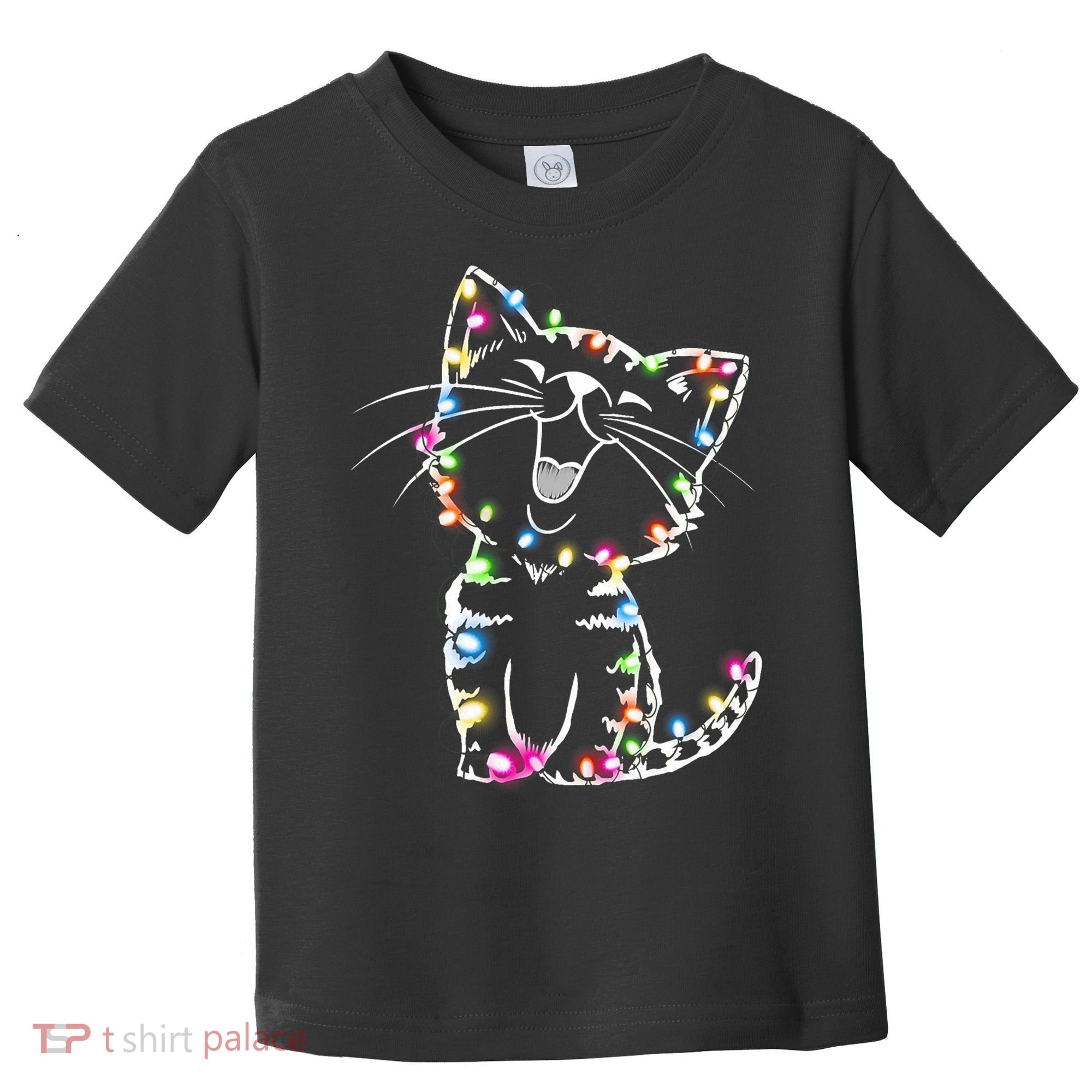 Cute Cat Christmas Lights Funny Xmas Toddler T-Shirt