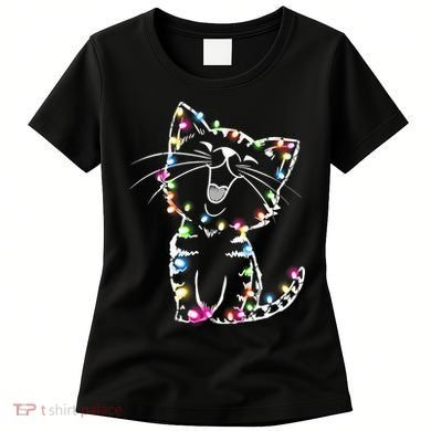 Cute Cat Christmas Lights Funny Xmas Women's T-Shirt