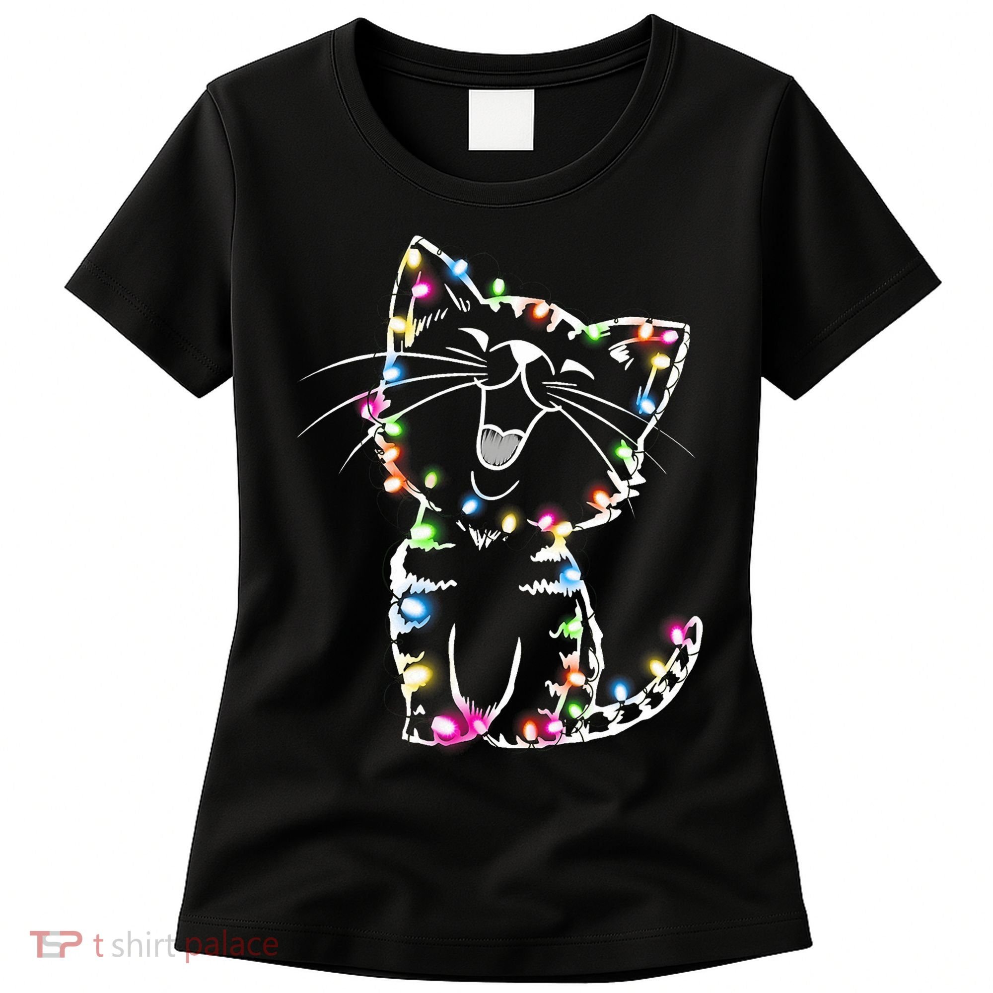 Cute Cat Christmas Lights Funny Xmas Women's T-Shirt