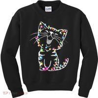 Cute Cat Christmas Lights Funny Xmas Kids Sweatshirt thumb 0