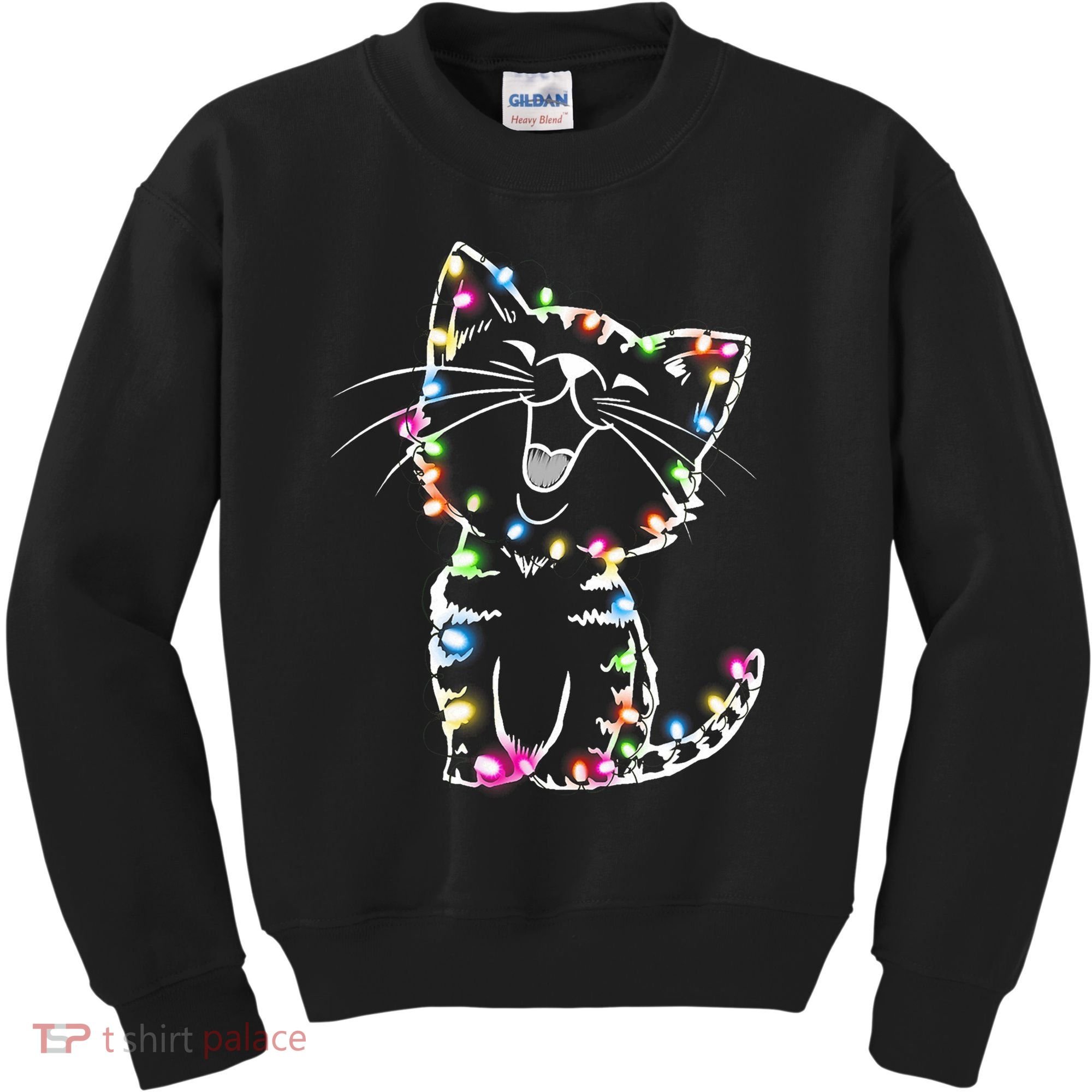 Cute Cat Christmas Lights Funny Xmas Kids Sweatshirt