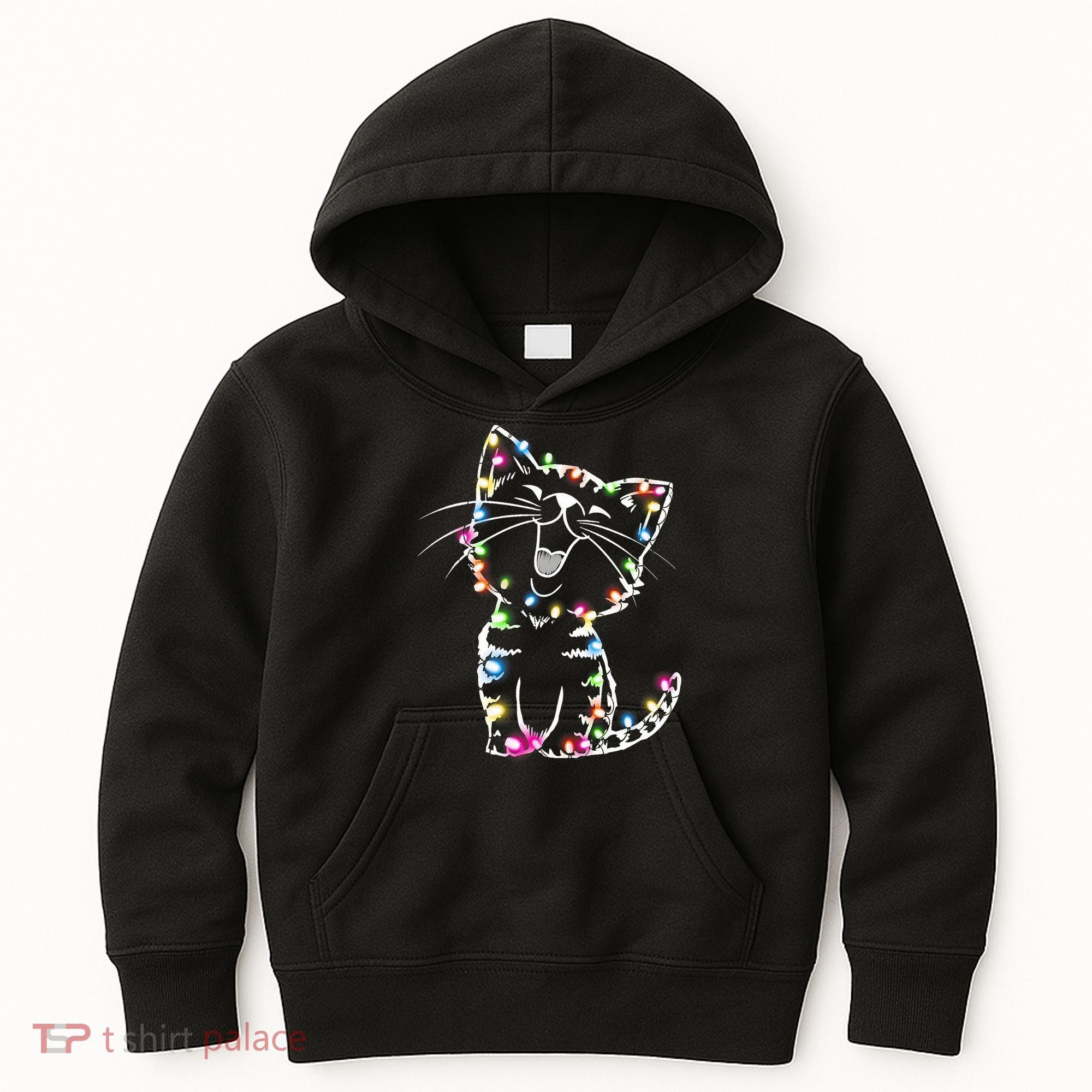Cute Cat Christmas Lights Funny Xmas Kids Hoodie