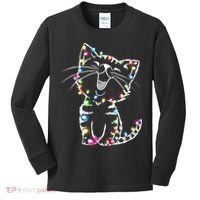 Cute Cat Christmas Lights Funny Xmas Kids Long Sleeve Shirt thumb 0