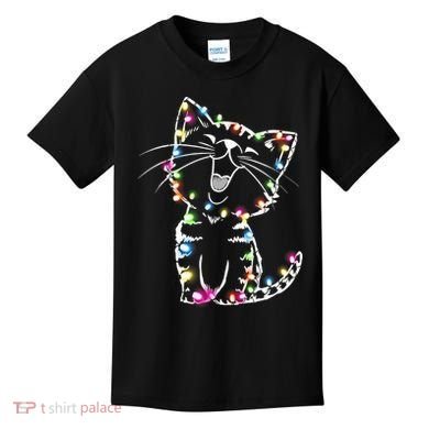 Cute Cat Christmas Lights Funny Xmas Kids T-Shirt