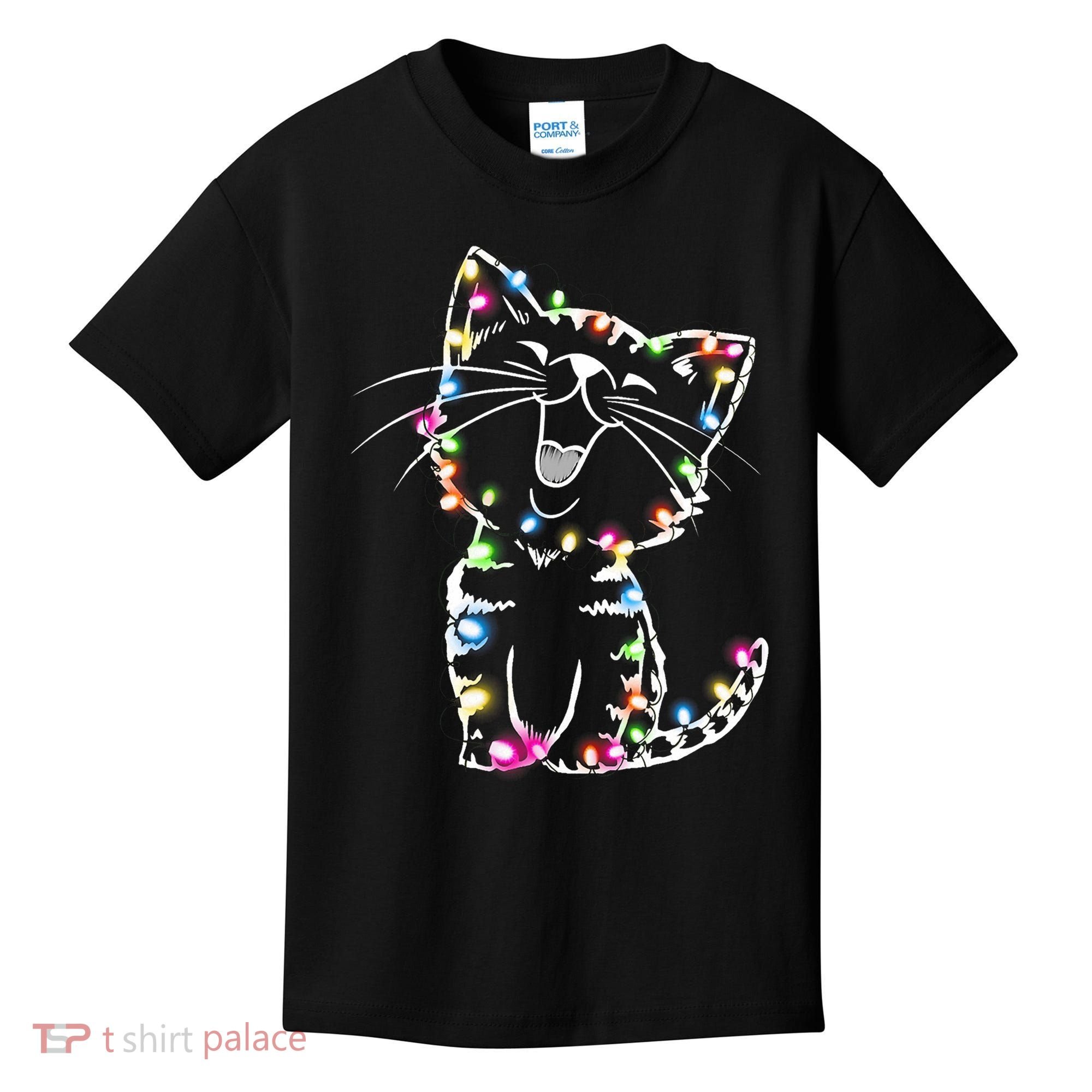 Cute Cat Christmas Lights Funny Xmas Kids T-Shirt