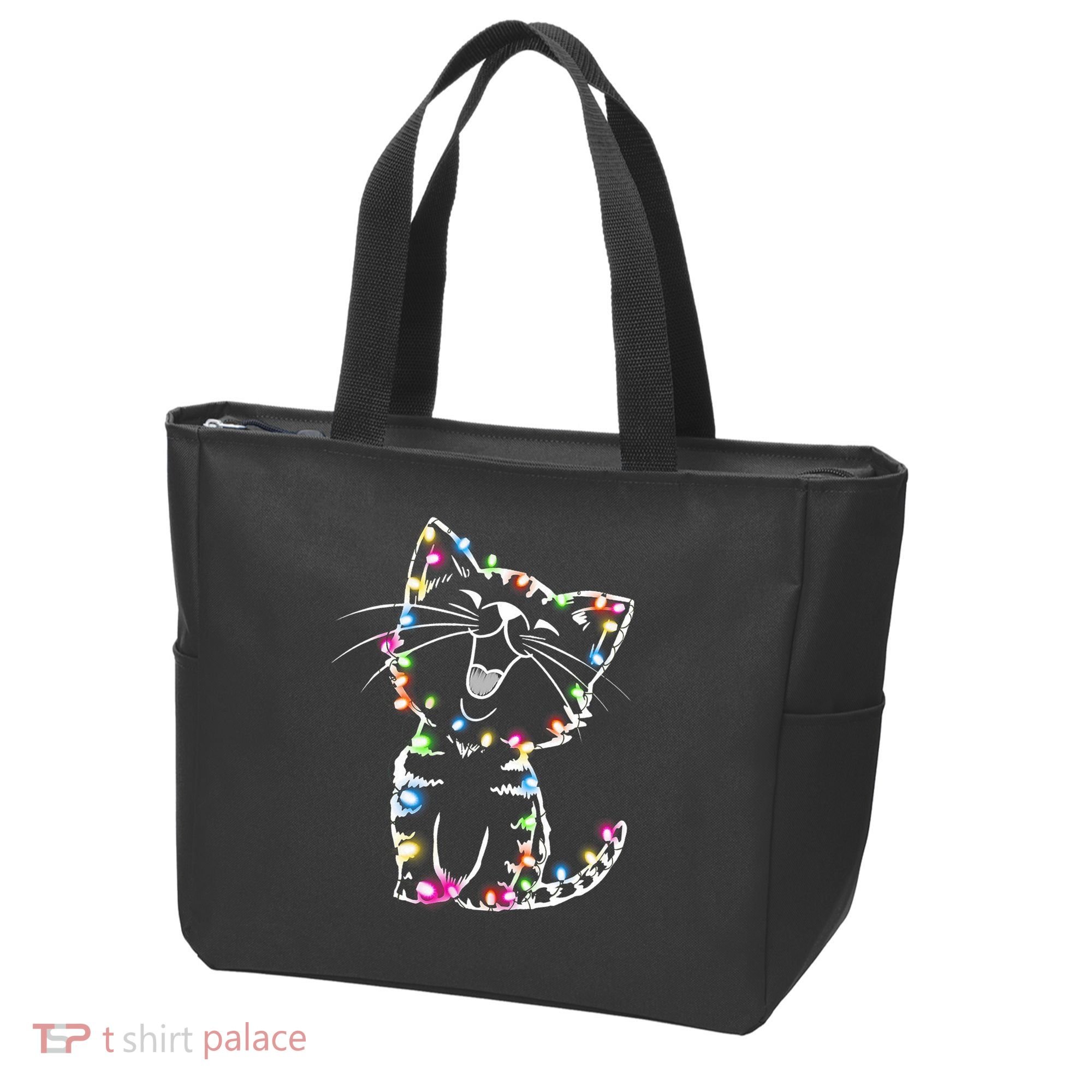 Cute Cat Christmas Lights Funny Xmas Tote Bag