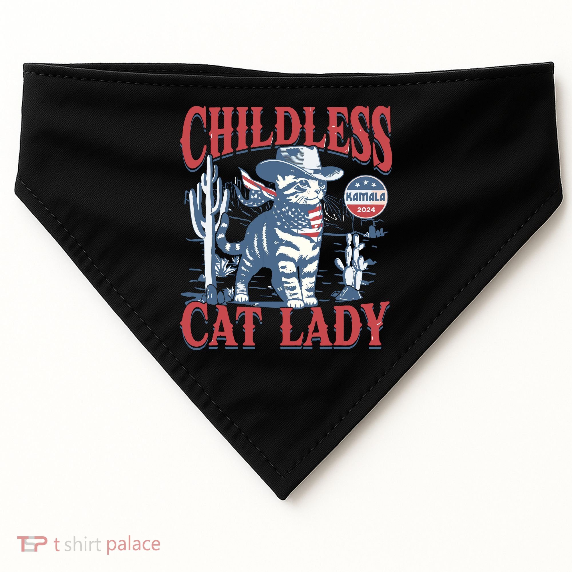 Cowboy Cat Childless Cat Lady For Kamala Election Voting USA-Made Doggie Bandana