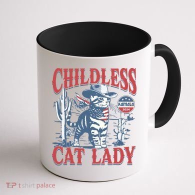 Cowboy Cat Childless Cat Lady For Kamala Election Voting Coffee Mug back