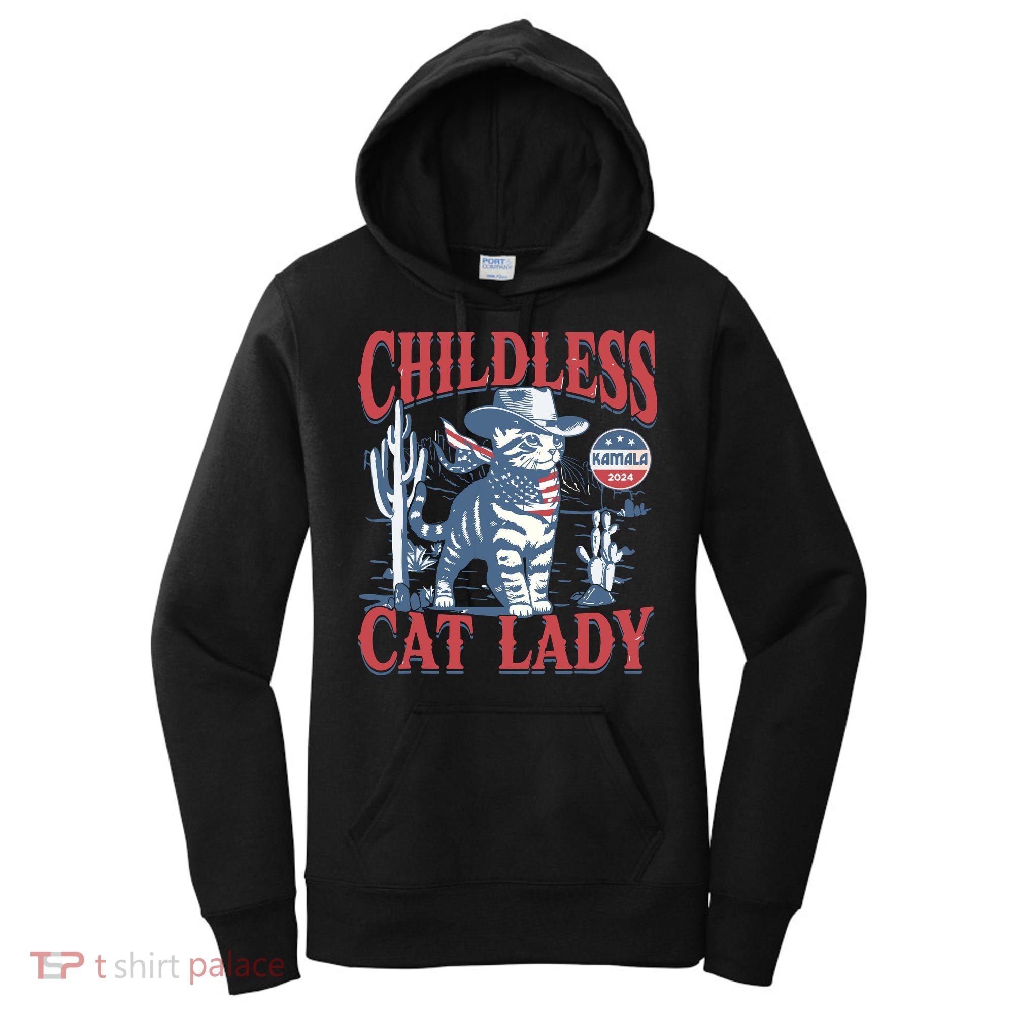 Cowboy Cat Childless Cat Lady For Kamala Election Voting Women's Hoodie