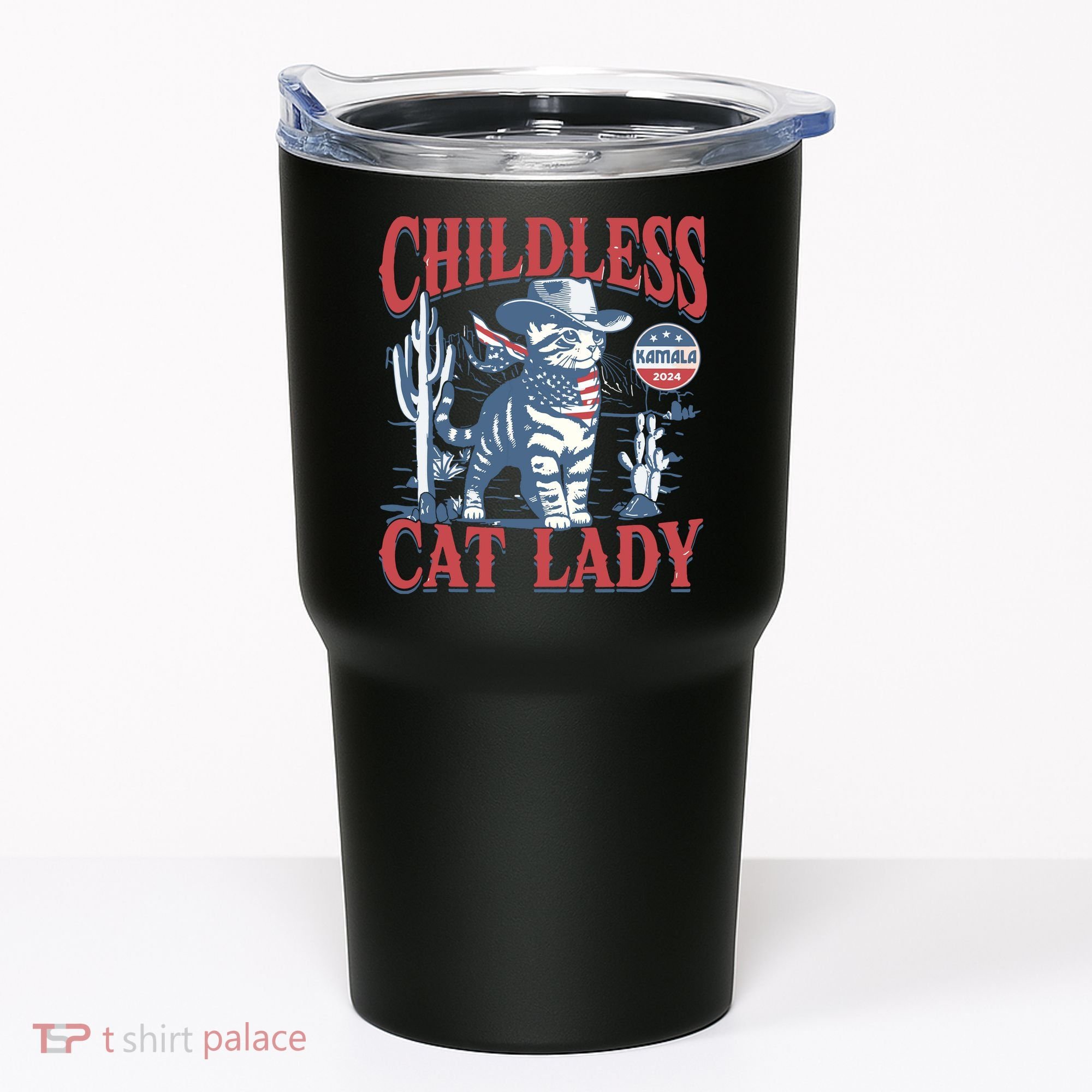 Cowboy Cat Childless Cat Lady For Kamala Election Voting Tumbler