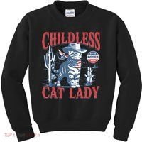 Cowboy Cat Childless Cat Lady For Kamala Election Voting Kids Sweatshirt thumb 0