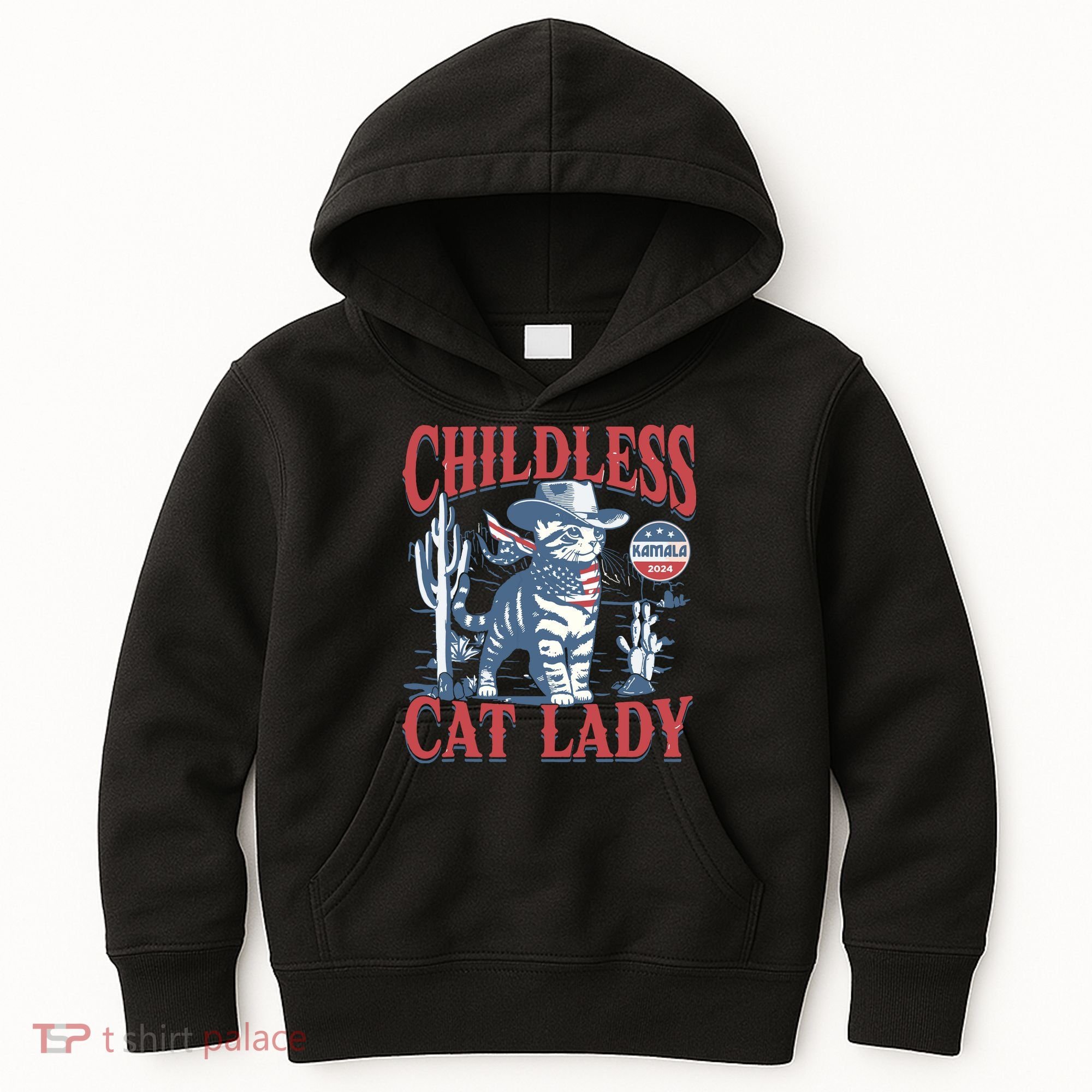 Cowboy Cat Childless Cat Lady For Kamala Election Voting Kids Hoodie