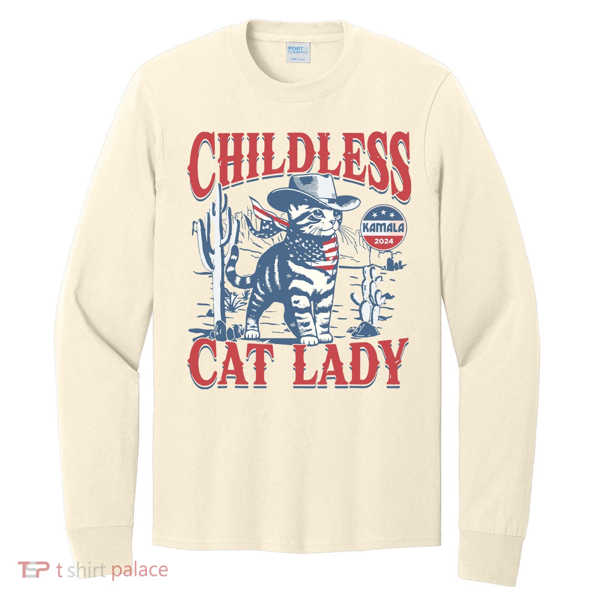 Cowboy Cat Childless Cat Lady For Kamala Election Voting Long Sleeve Shirt