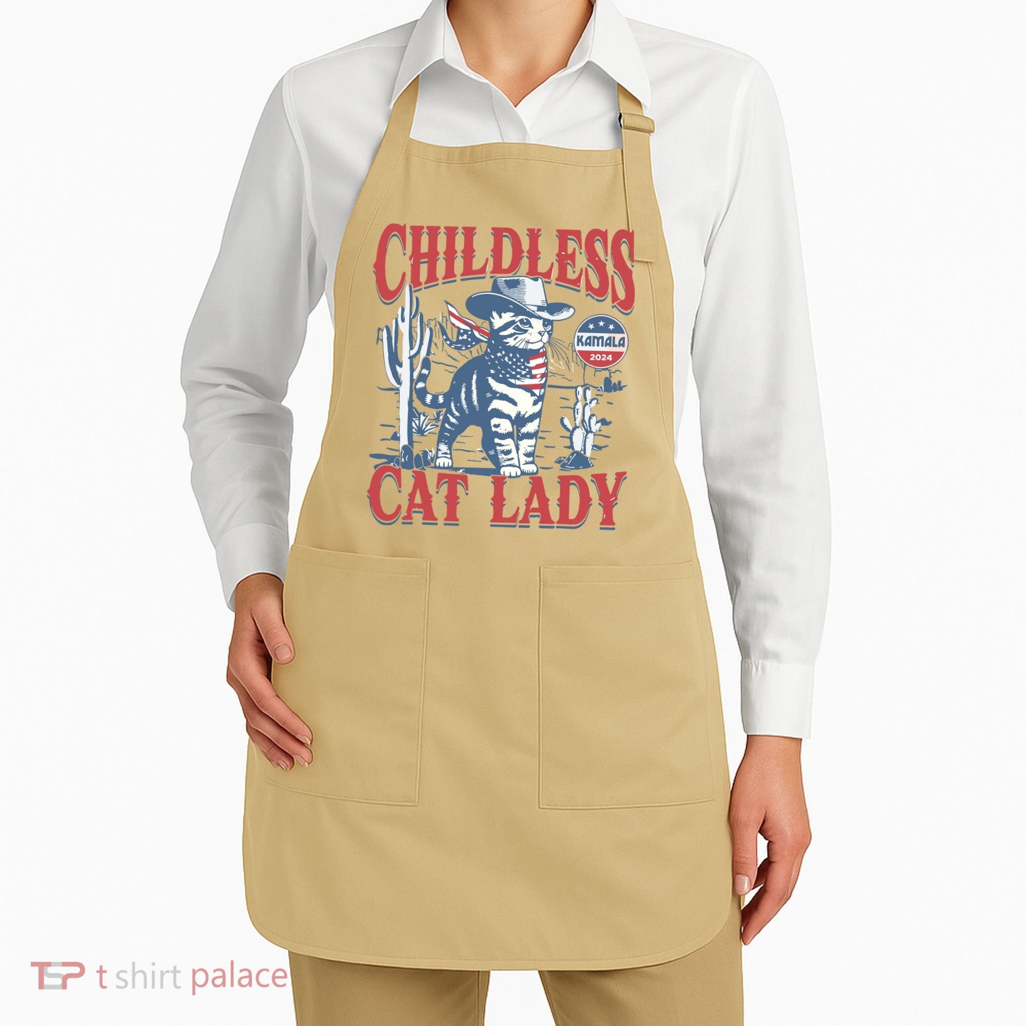 Cowboy Cat Childless Cat Lady For Kamala Election Voting Apron