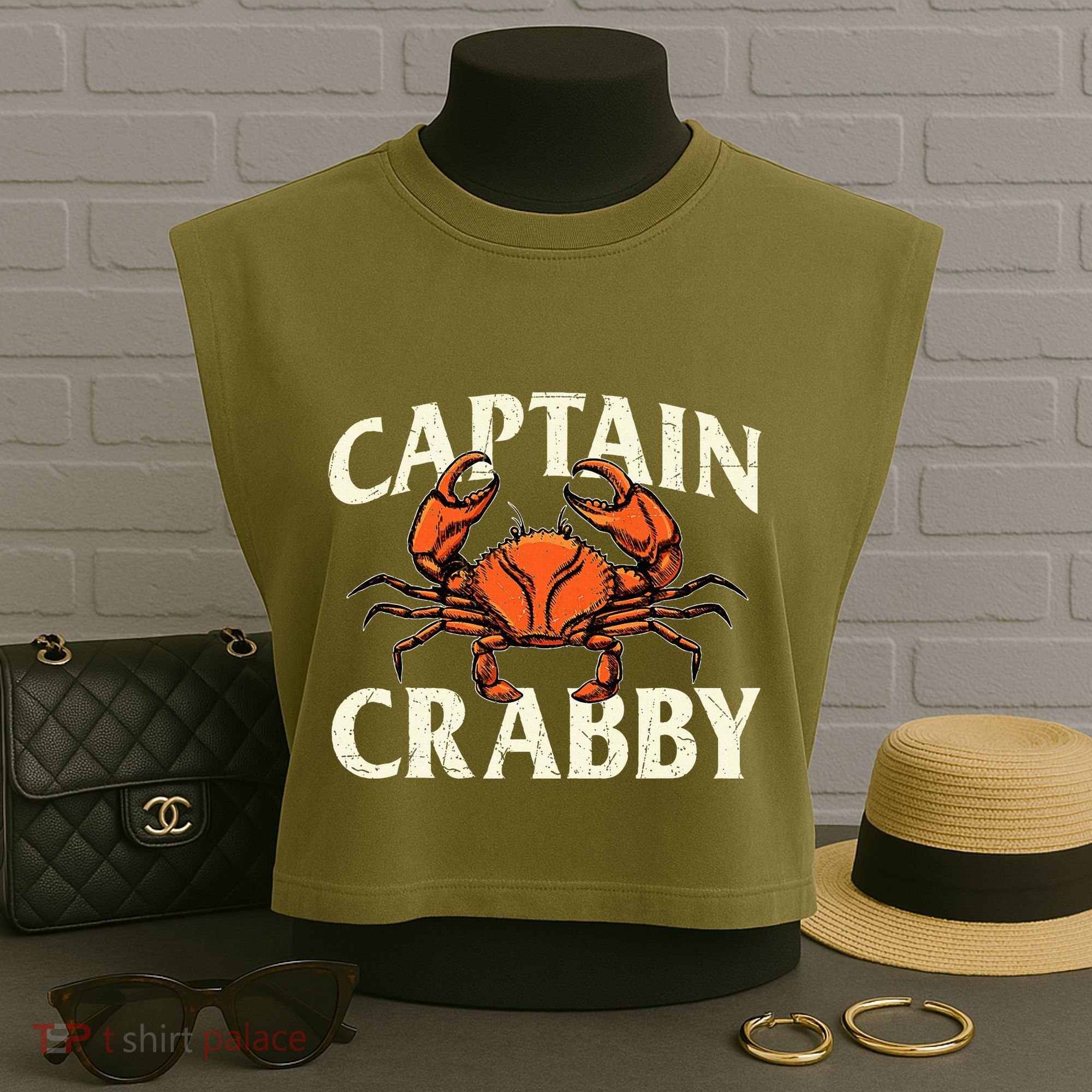 Captain Crabby Crustacean Crabber Crabbing Seafood Lover Garment-Dyed Women's Muscle Tee
